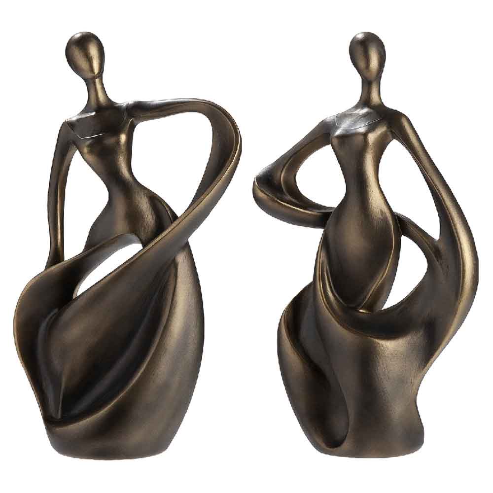 Carnation Synthetic Resin Dancing Woman Sculpture In Brown And Gold