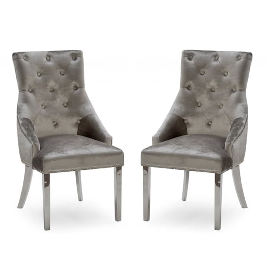 Read more about Enmore knockerback champagne velvet dining chairs in pair