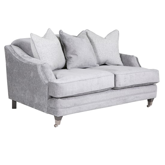 Belvedere Velvet 2 Seater Sofa In Silver With 3 Scatter Cushions