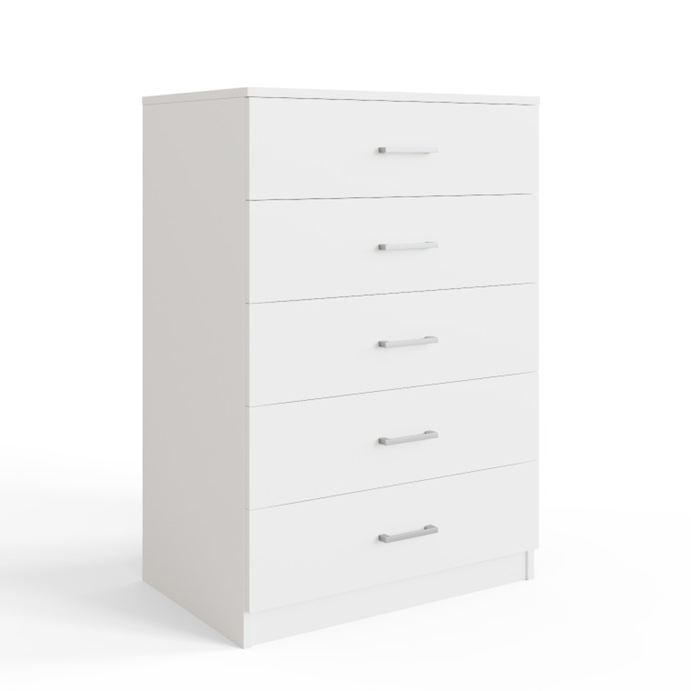 Belvian Tall Wooden Chest Of 5 Drawers in White