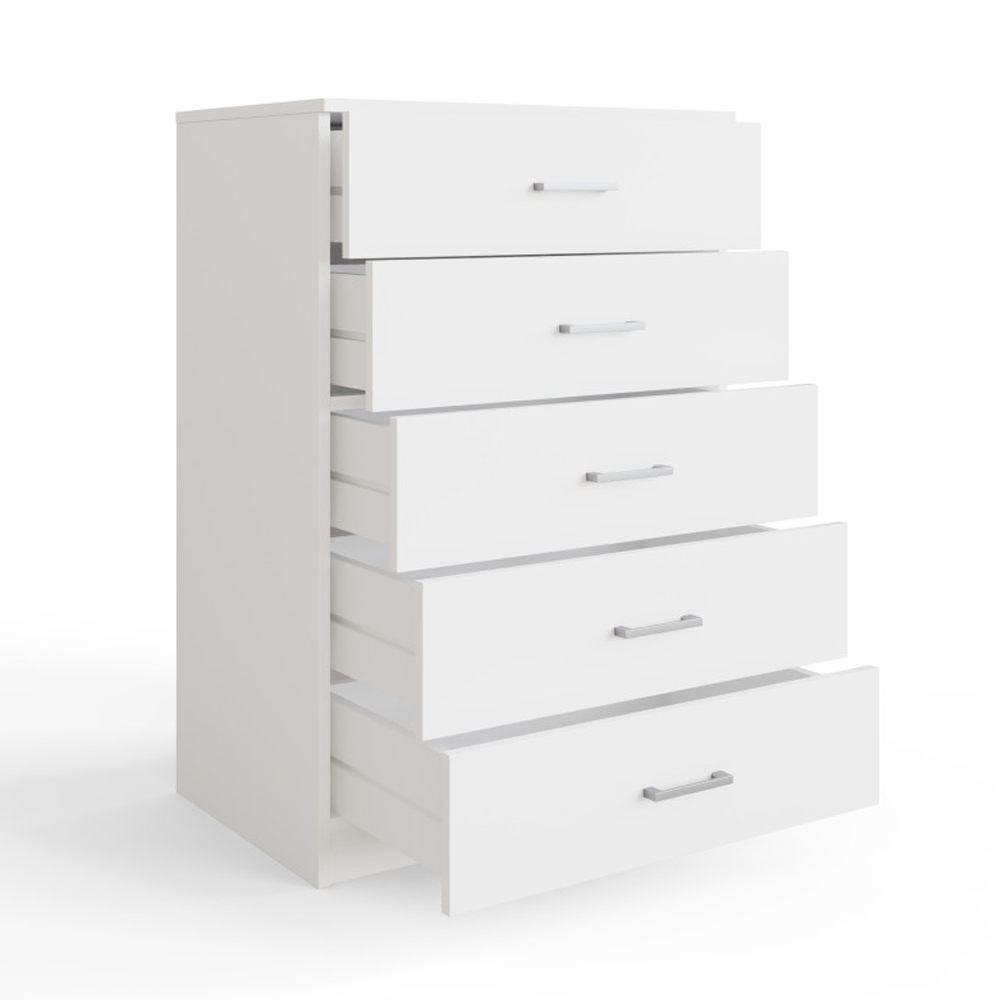 Belvian Tall Wooden Chest Of 5 Drawers in White