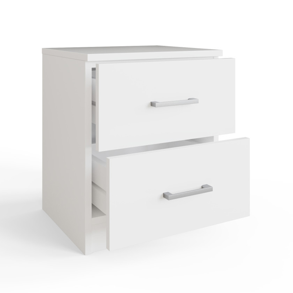 Belvian Wooden Bedside Cabinet with 2 Drawers in White