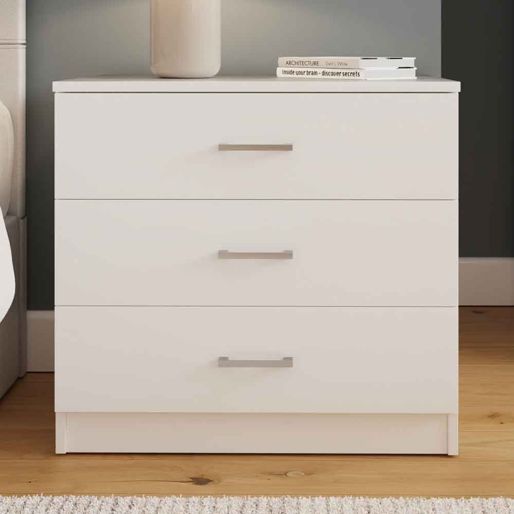 Belvian Wooden Bedside Cabinet with 3 Drawers in White