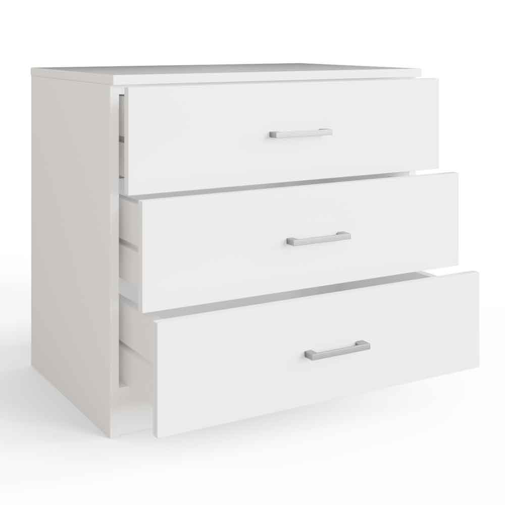Belvian Wooden Bedside Cabinet with 3 Drawers in White
