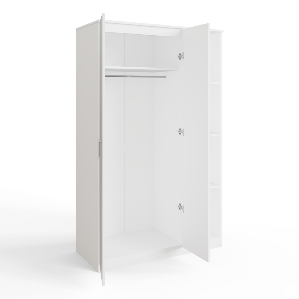 Belvian Wooden Wardrobe with 2 Doors 4 Shelves in White
