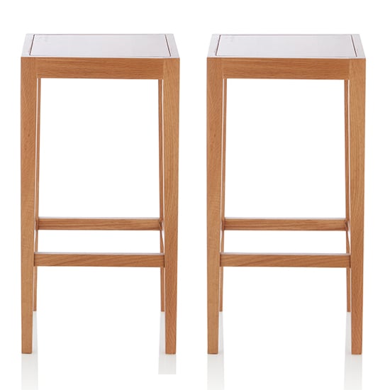 Read more about Belvidere oak wooden counter height bar stools in pair