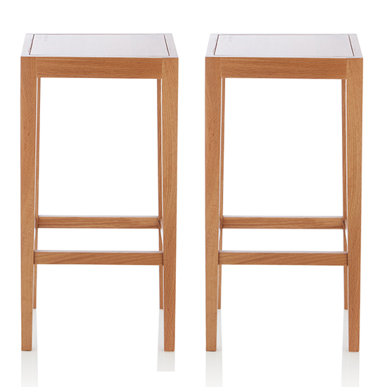 Read more about Belvidere oak wooden counter height bar stools in pair