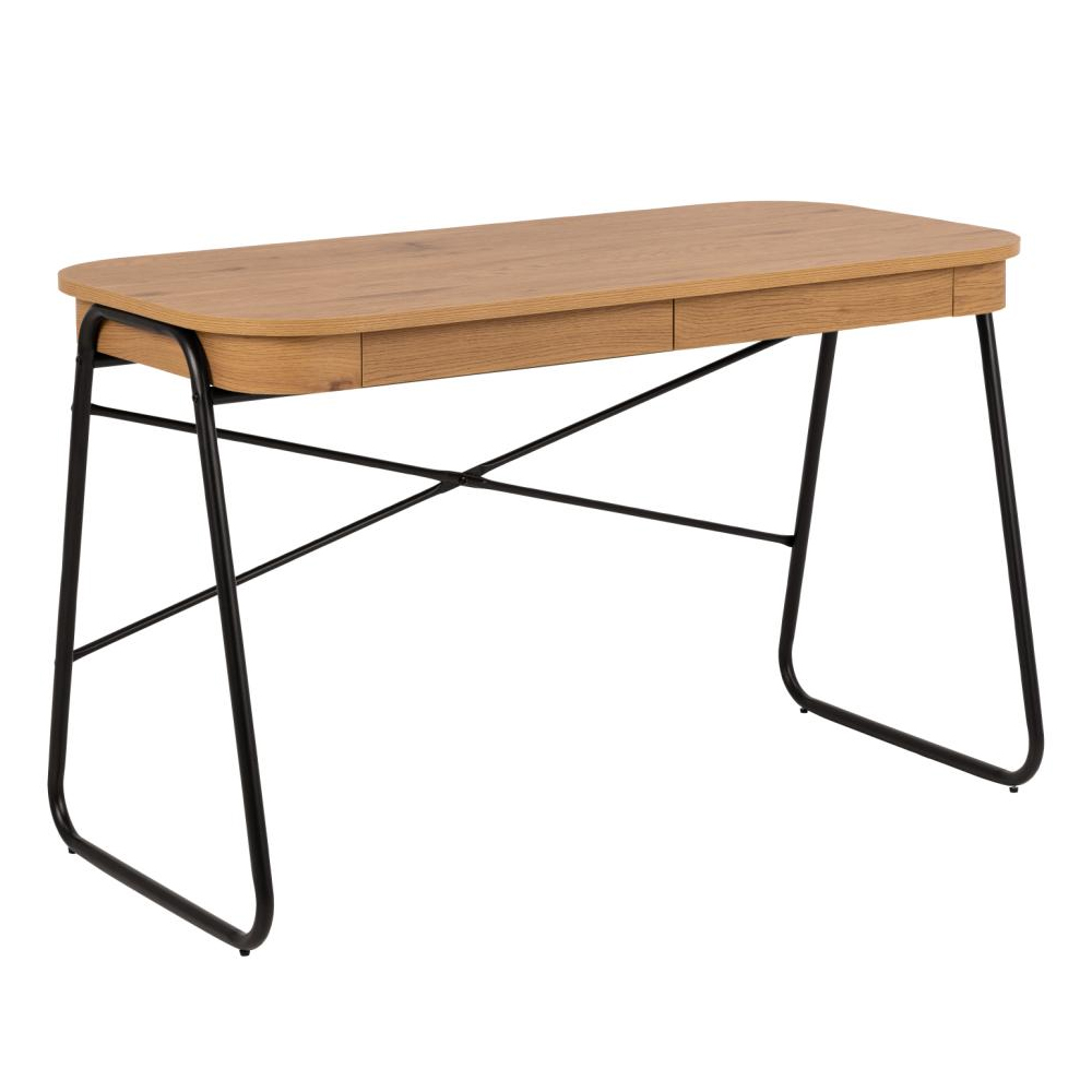 Belvidere Wooden Rectangular Laptop Desk With 2 Drawers In Oak