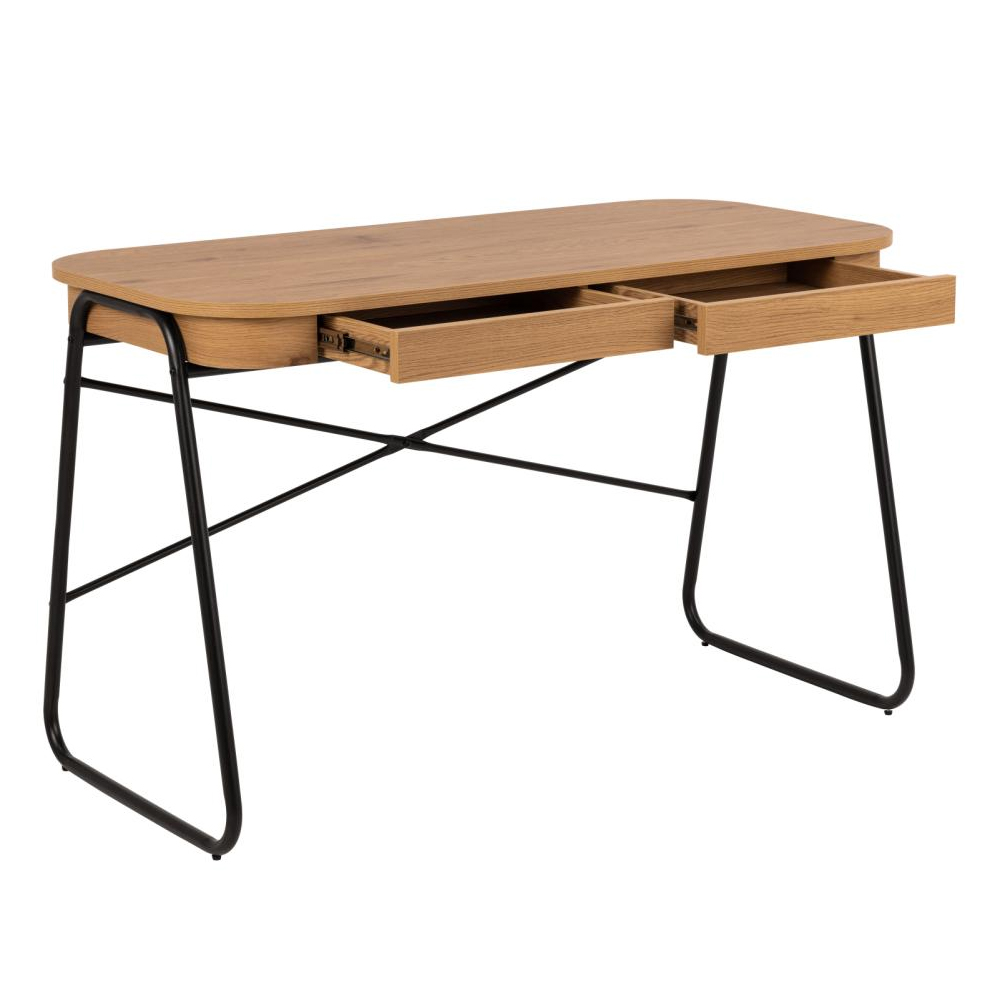 Belvidere Wooden Rectangular Laptop Desk With 2 Drawers In Oak