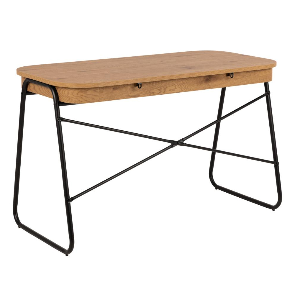 Belvidere Wooden Rectangular Laptop Desk With 2 Drawers In Oak