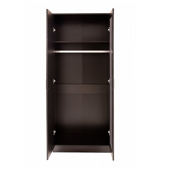 Ottershaw Wooden Wardrobe In Black High Gloss And Oak Frame_2