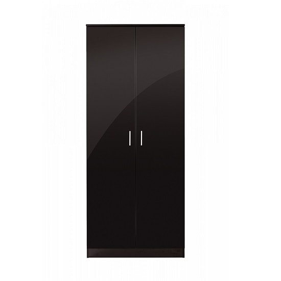 Ottershaw Wooden Wardrobe In Black High Gloss And Oak Frame_3