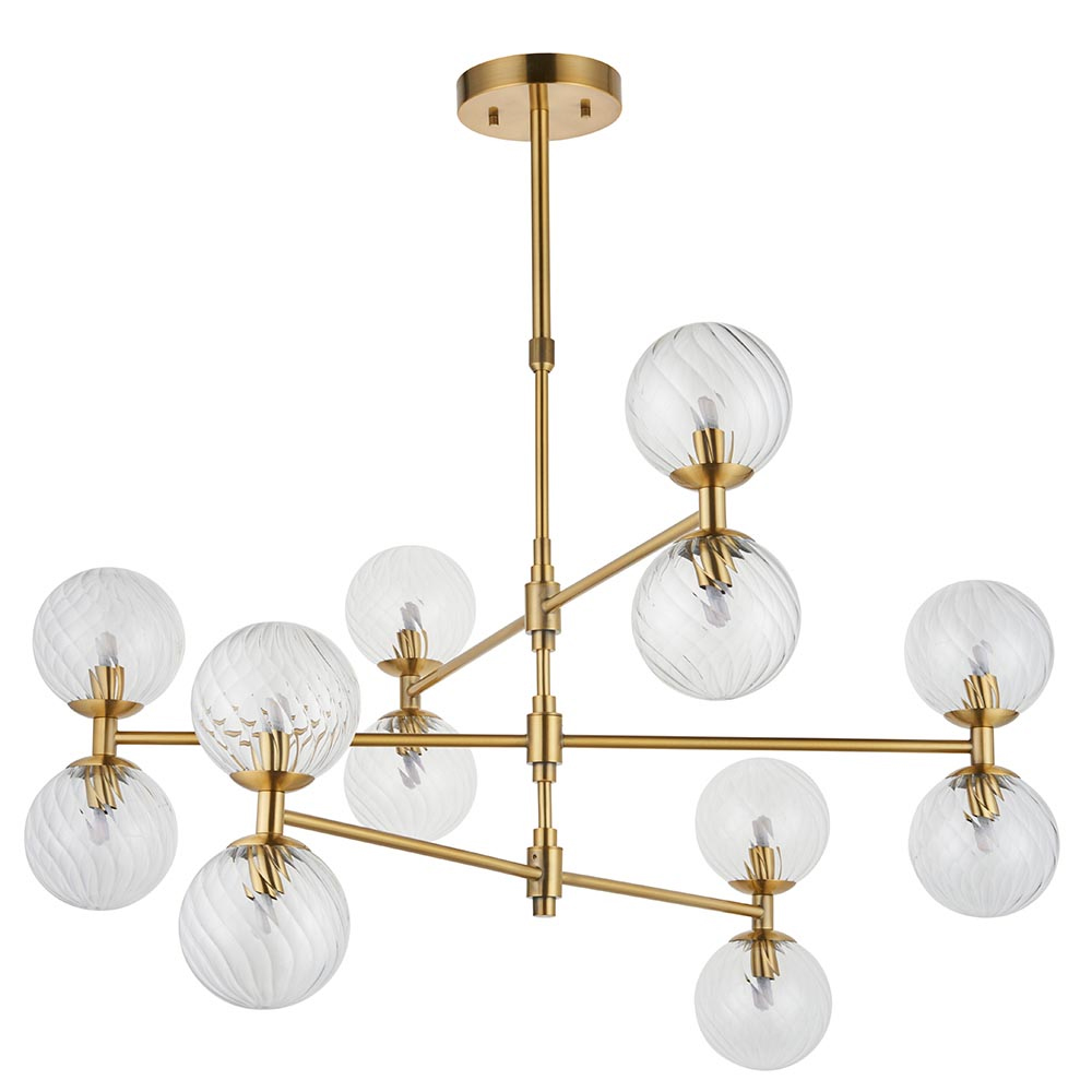 Bemidji 12 Lights Clear Glass Pendant Ceiling Light In Brass