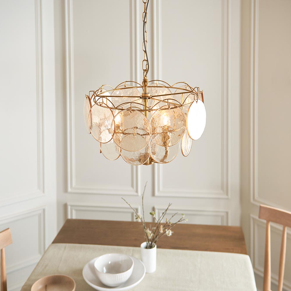 Bemidji 3 Light Textured Glass Pendant Light In Brushed Aged Brass