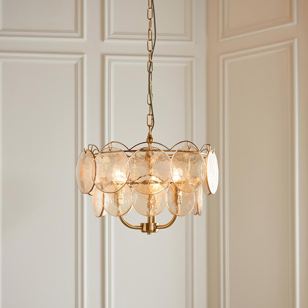 Bemidji 3 Light Textured Glass Pendant Light In Brushed Aged Brass