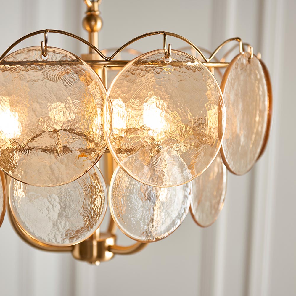 Bemidji 3 Light Textured Glass Pendant Light In Brushed Aged Brass