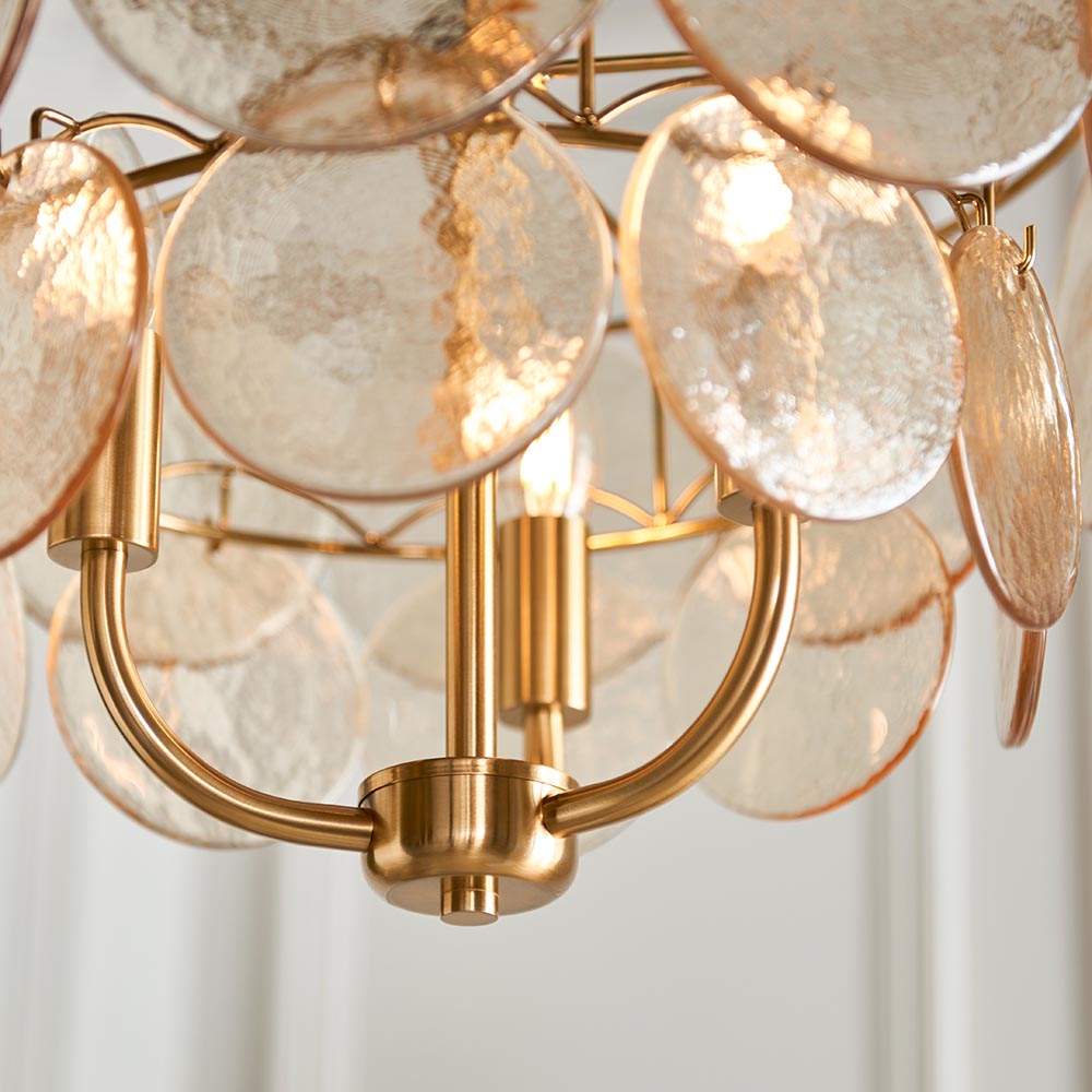 Bemidji 3 Light Textured Glass Pendant Light In Brushed Aged Brass