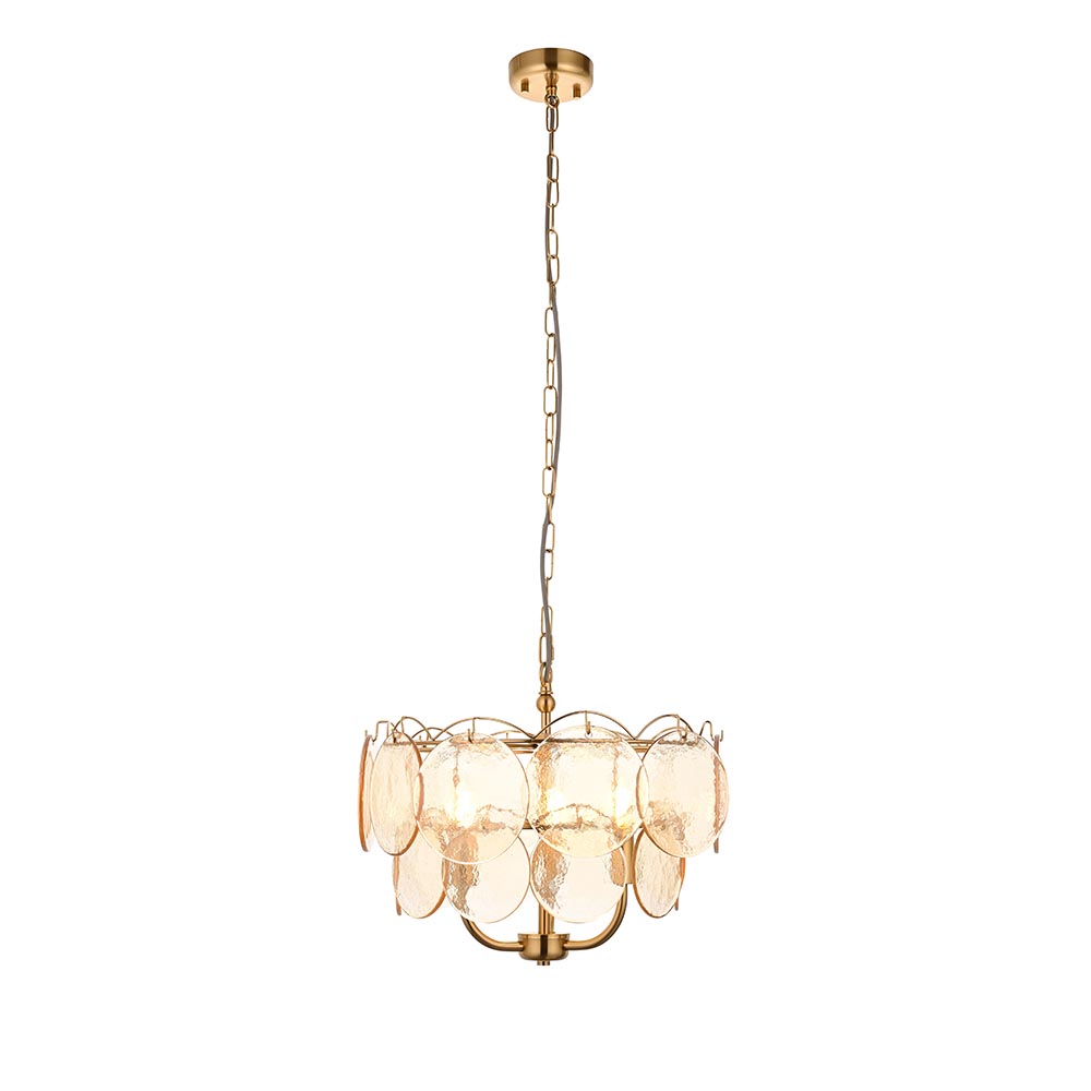 Bemidji 3 Light Textured Glass Pendant Light In Brushed Aged Brass