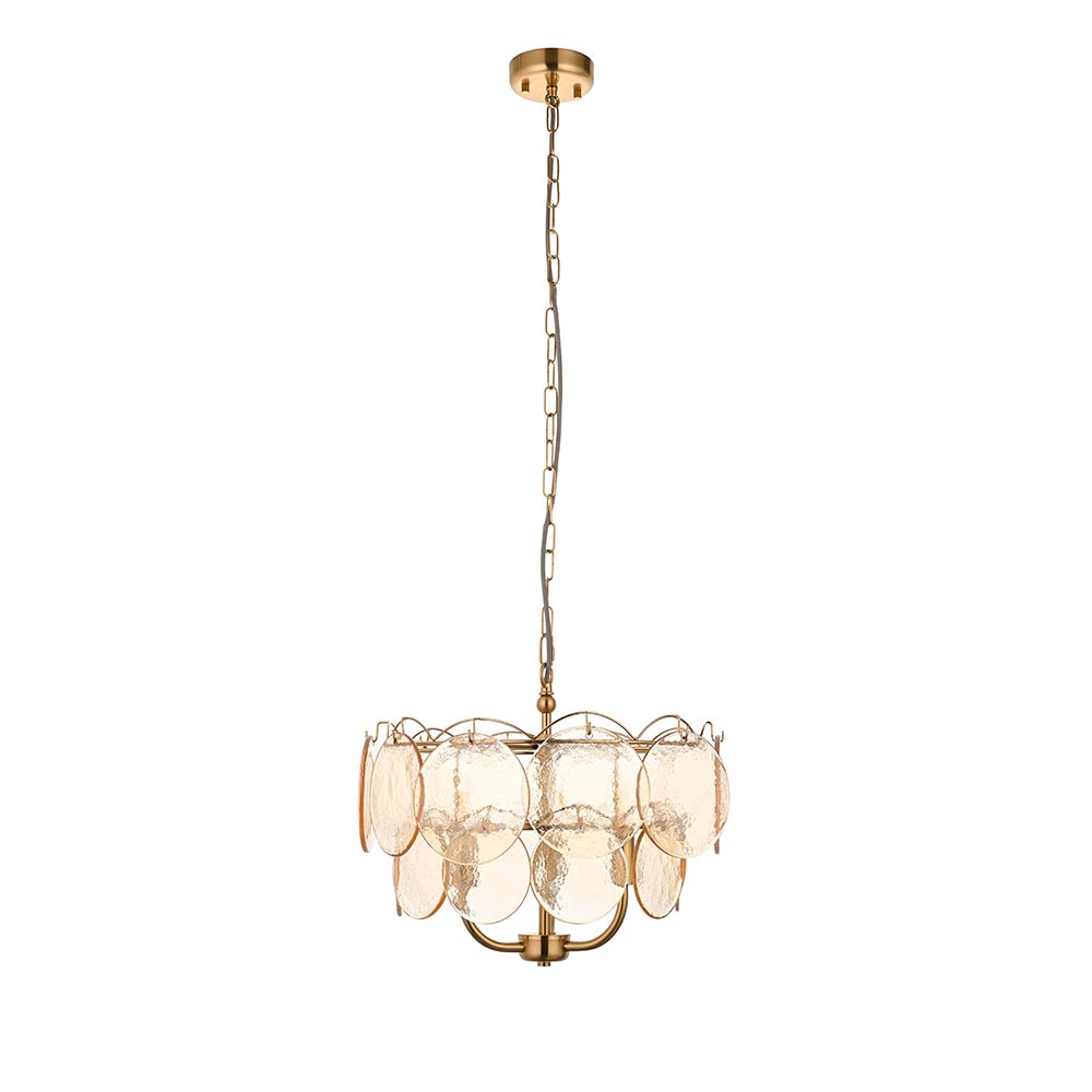 Bemidji 3 Light Textured Glass Pendant Light In Brushed Aged Brass