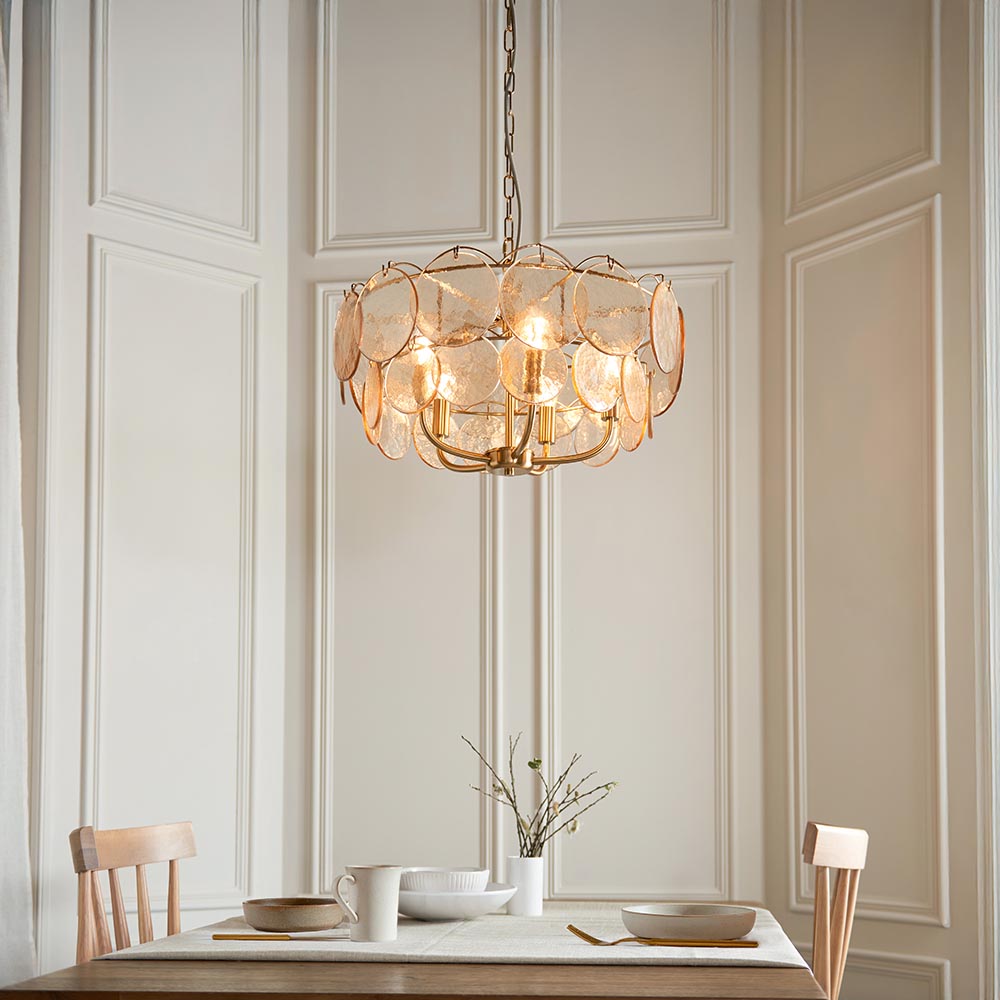 Bemidji 5 Light Textured Glass Pendant Light In Brushed Aged Brass