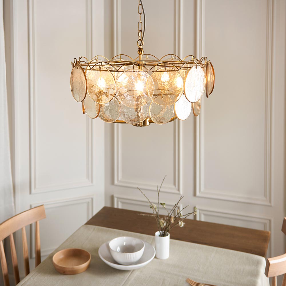 Bemidji 5 Light Textured Glass Pendant Light In Brushed Aged Brass
