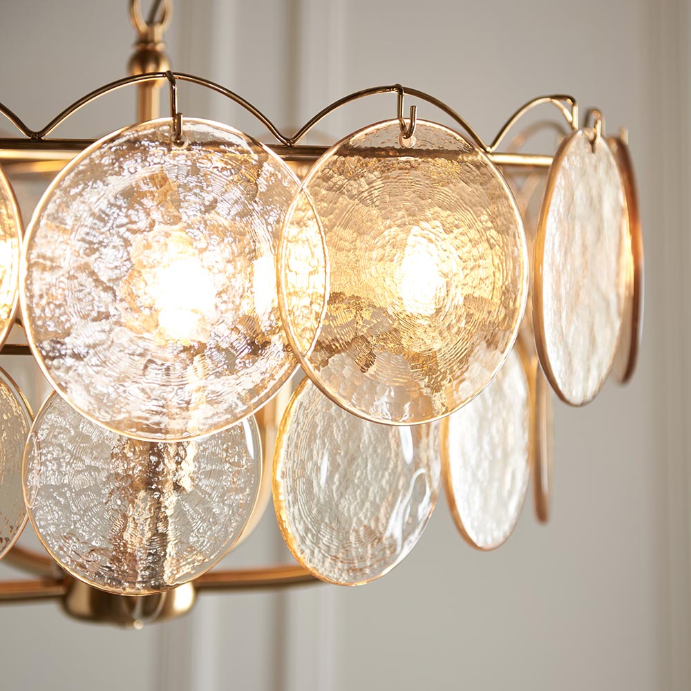 Bemidji 5 Light Textured Glass Pendant Light In Brushed Aged Brass