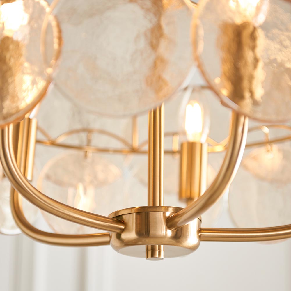 Bemidji 5 Light Textured Glass Pendant Light In Brushed Aged Brass