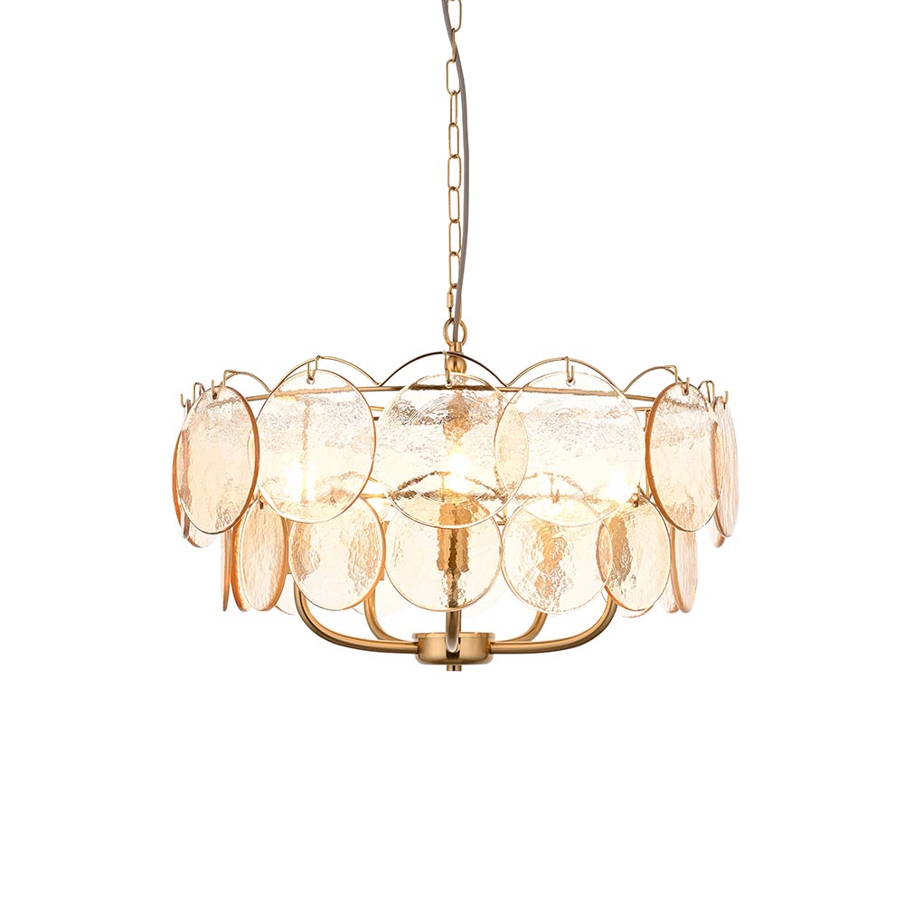 Bemidji 5 Light Textured Glass Pendant Light In Brushed Aged Brass
