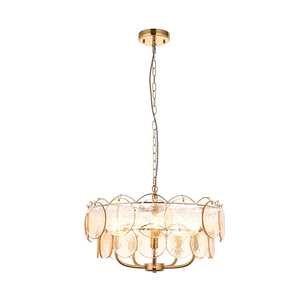Bemidji 5 Light Textured Glass Pendant Light In Brushed Aged Brass