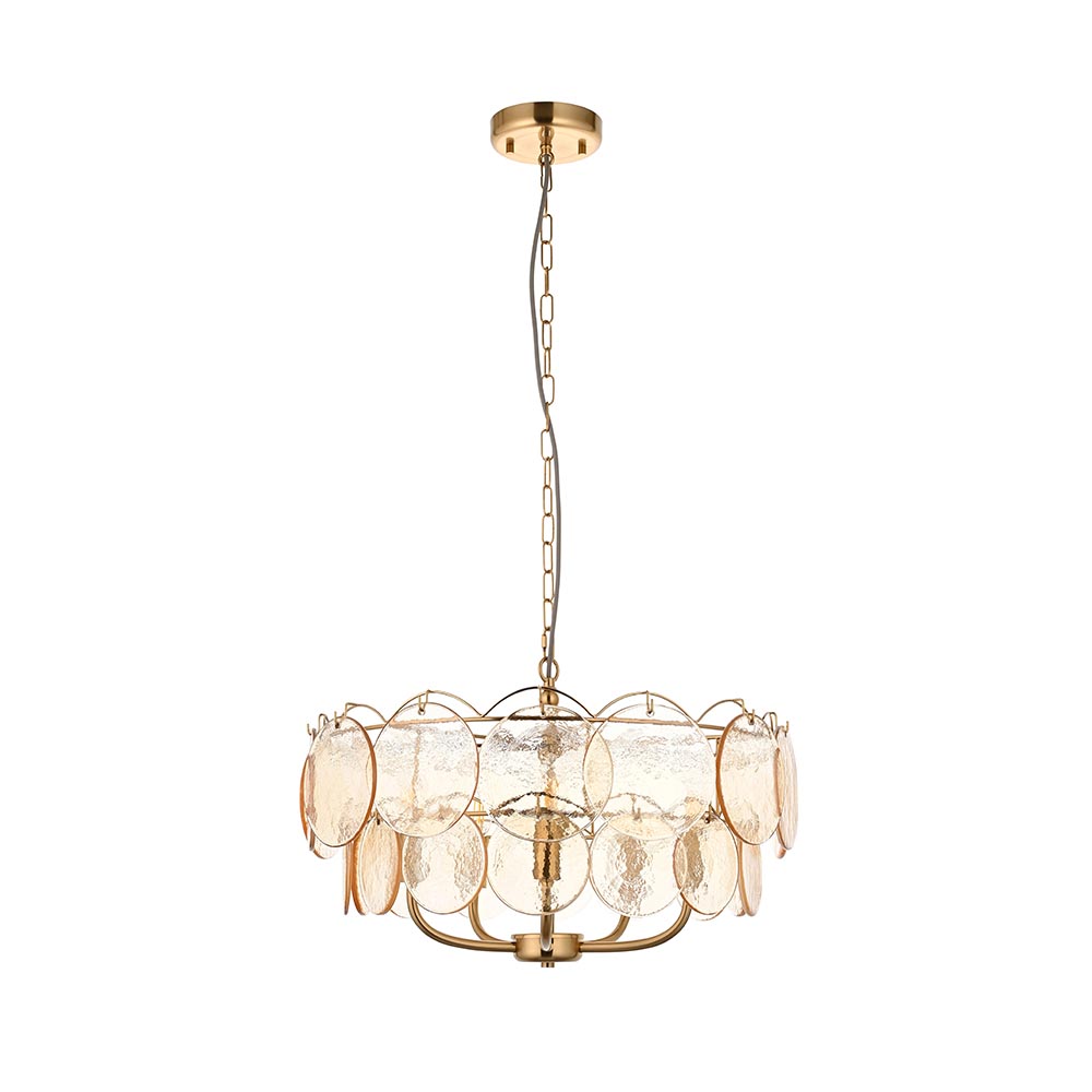 Bemidji 5 Light Textured Glass Pendant Light In Brushed Aged Brass
