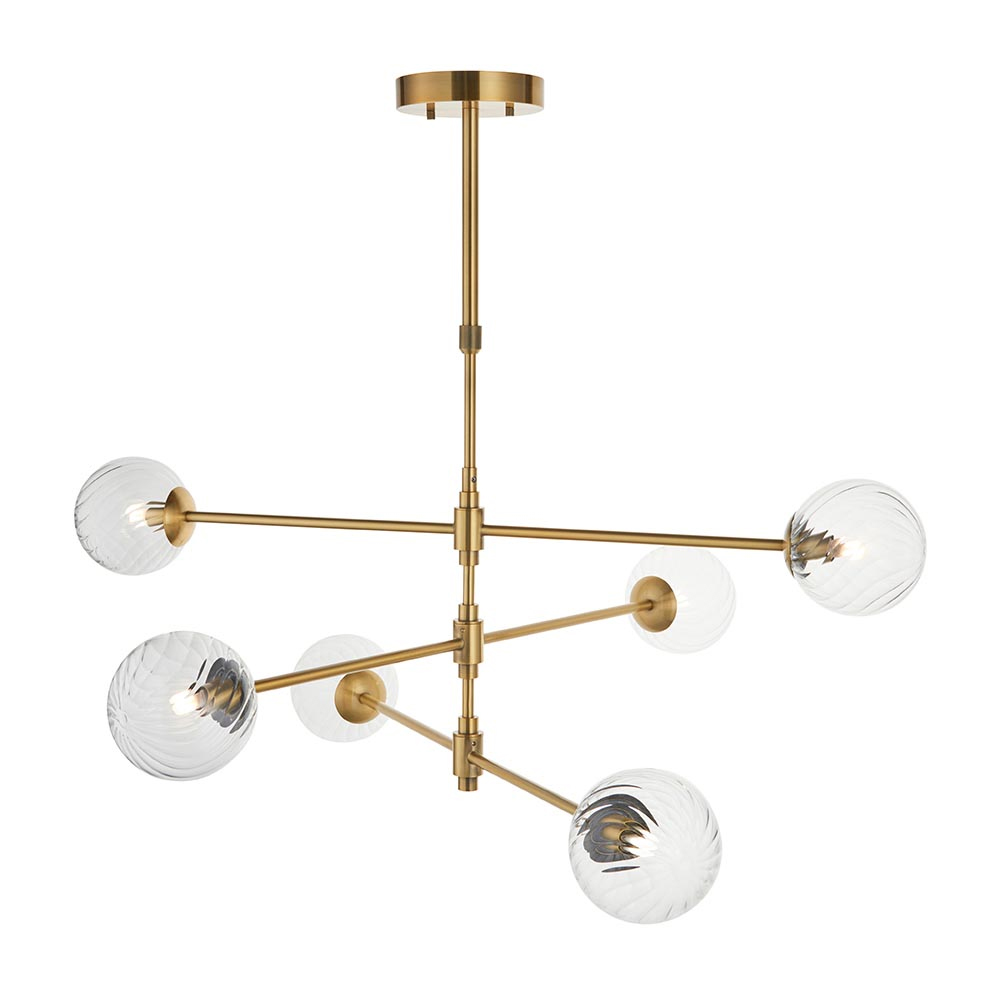 Bemidji 6 Lights Clear Glass Pendant Ceiling Light In Brass