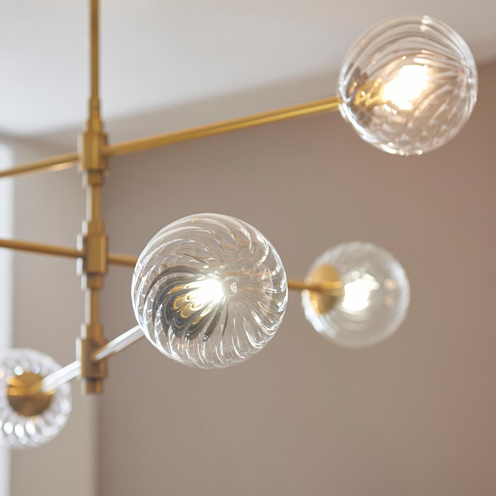 Bemidji 6 Lights Clear Glass Pendant Ceiling Light In Brass