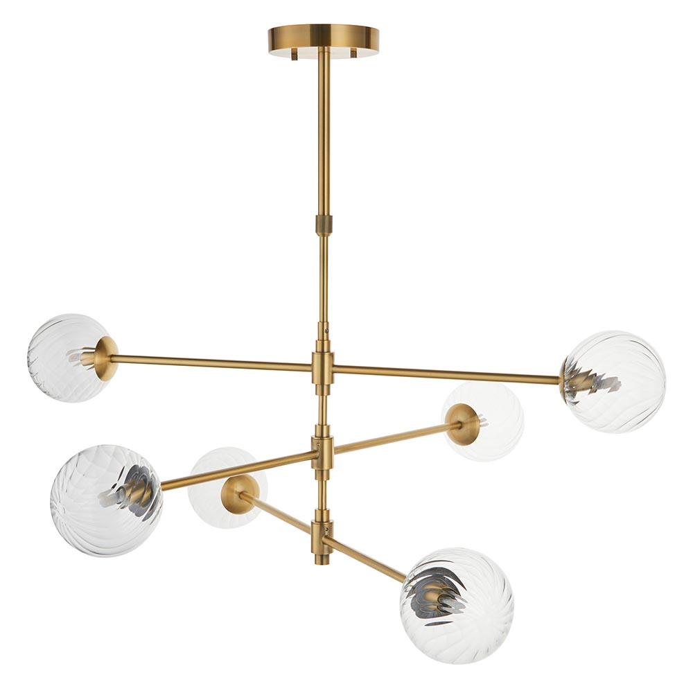 Bemidji 6 Lights Clear Glass Pendant Ceiling Light In Brass