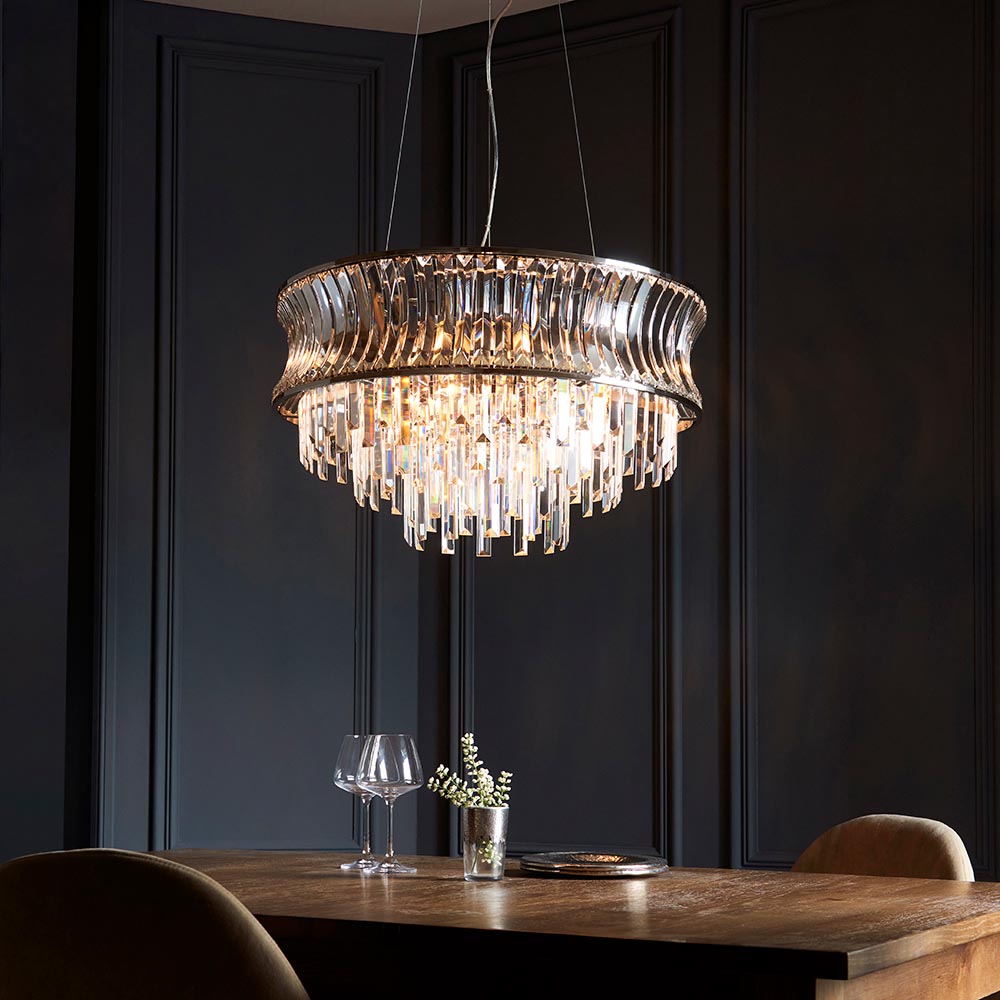 Bemidji 9 Light Crystal Clear Pendant Ceiling Light In Bright Nickel