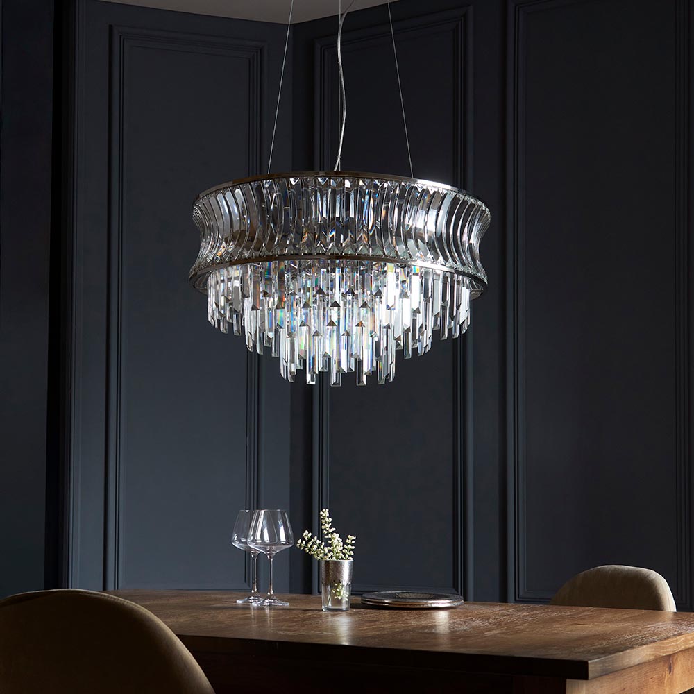Bemidji 9 Light Crystal Clear Pendant Ceiling Light In Bright Nickel