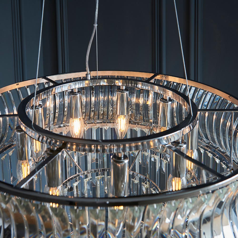 Bemidji 9 Light Crystal Clear Pendant Ceiling Light In Bright Nickel