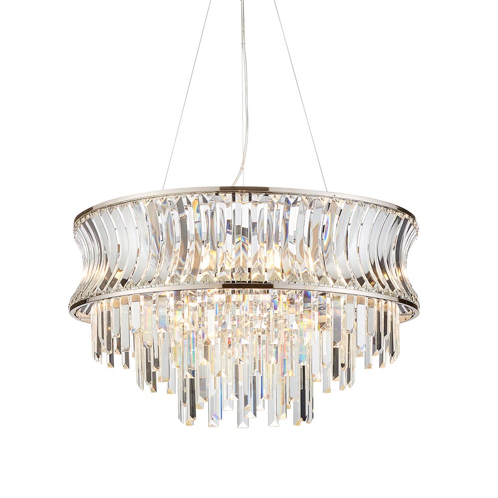 Bemidji 9 Light Crystal Clear Pendant Ceiling Light In Bright Nickel