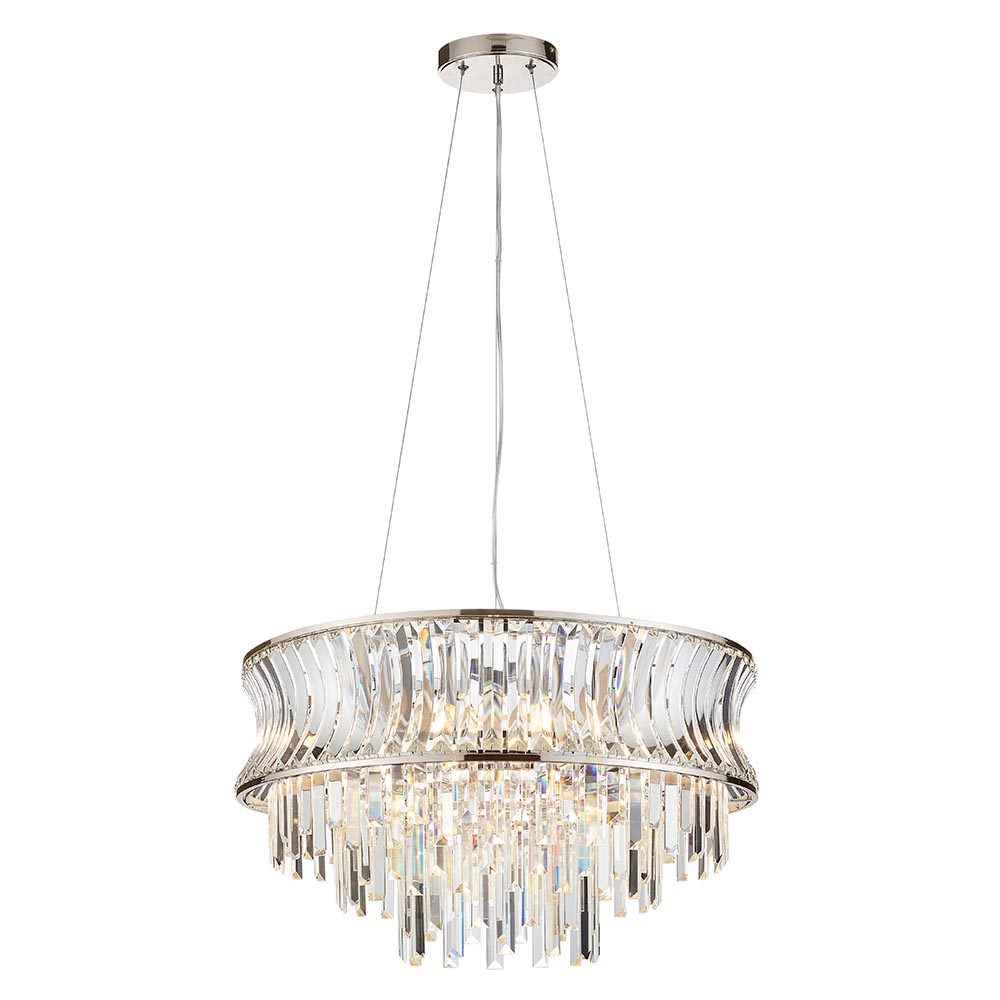 Bemidji 9 Light Crystal Clear Pendant Ceiling Light In Bright Nickel