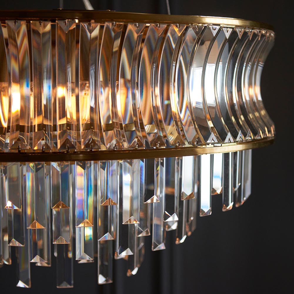 Bemidji 9 Light Crystal Clear Pendant Ceiling Light In Brushed Brass