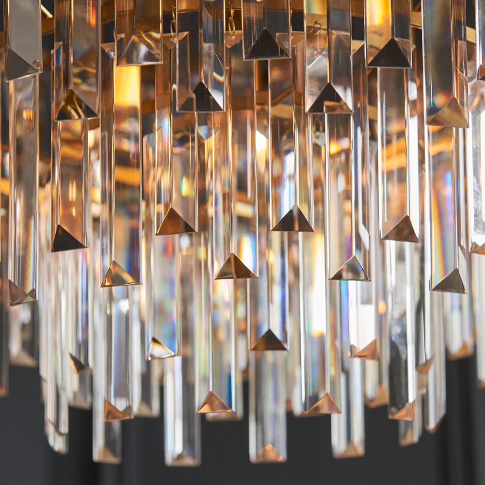 Bemidji 9 Light Crystal Clear Pendant Ceiling Light In Brushed Brass