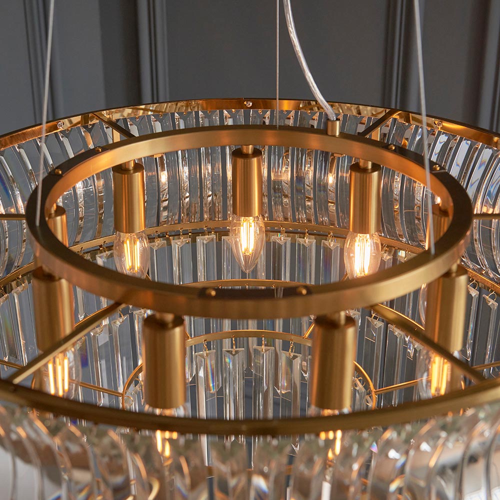 Bemidji 9 Light Crystal Clear Pendant Ceiling Light In Brushed Brass
