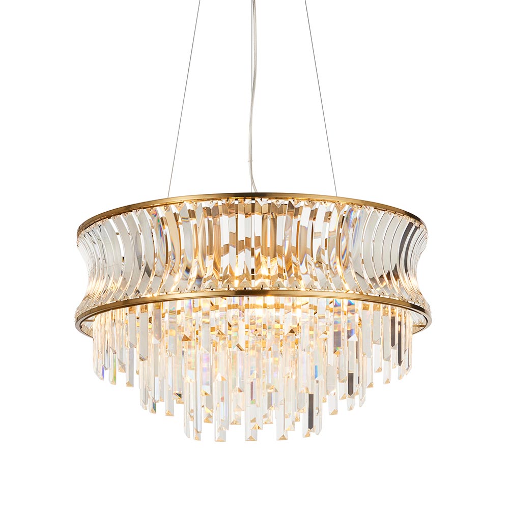 Bemidji 9 Light Crystal Clear Pendant Ceiling Light In Brushed Brass