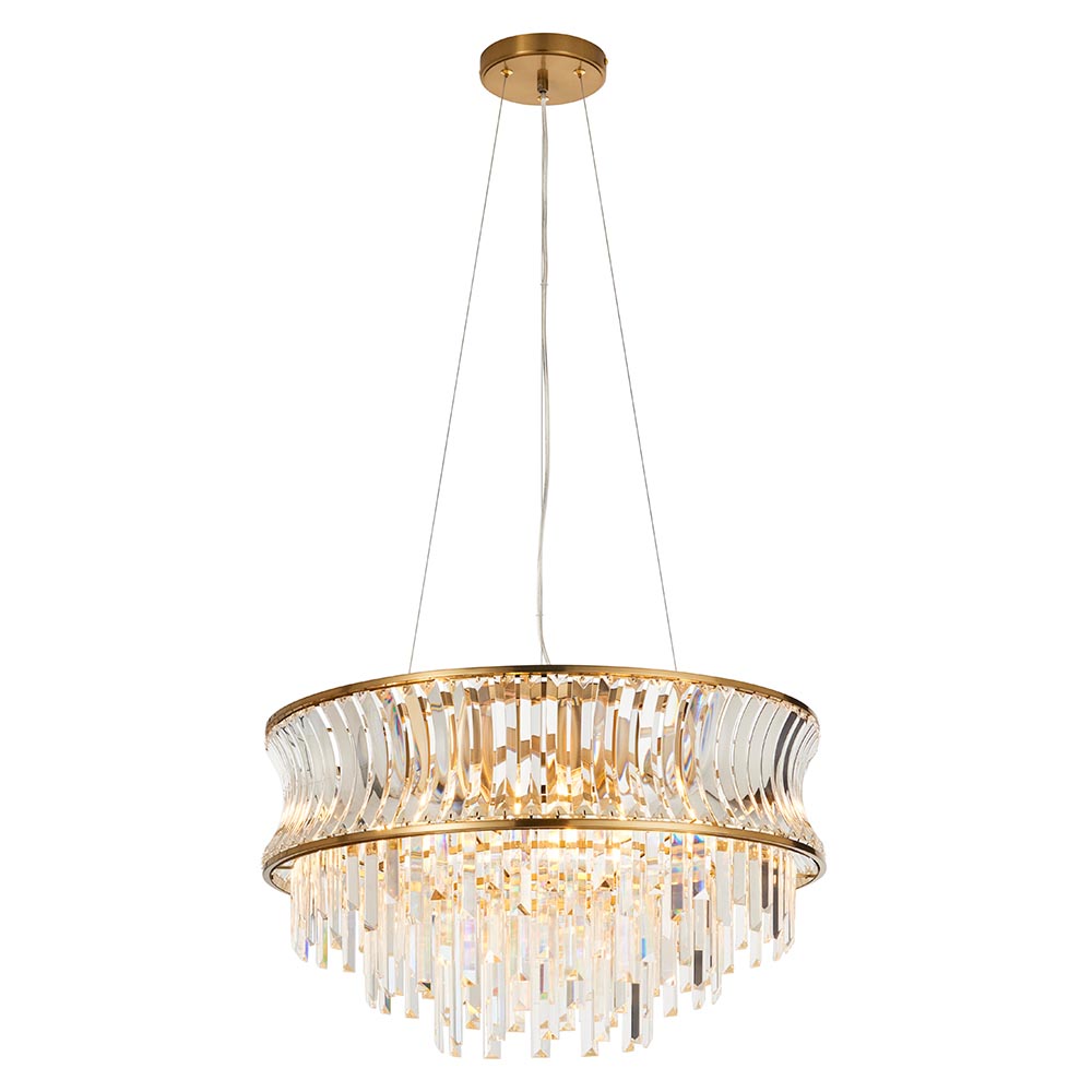 Bemidji 9 Light Crystal Clear Pendant Ceiling Light In Brushed Brass
