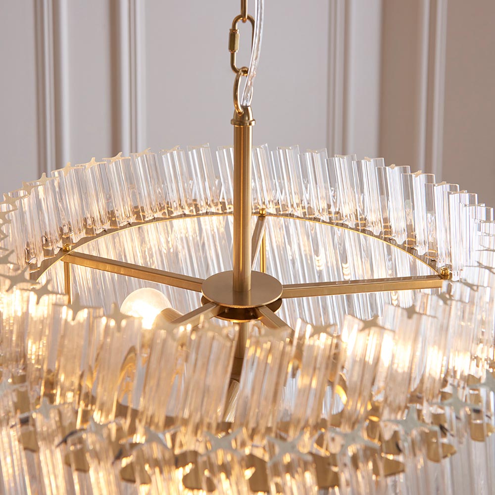 Bemidji 3 Light Clear Glass Pendant Light In Brushed Aged Brass