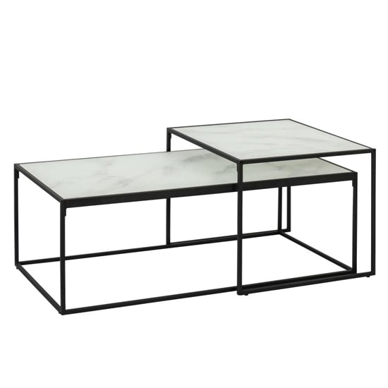 Read more about Bemidji glass set of 2 coffee tables in white marble effect