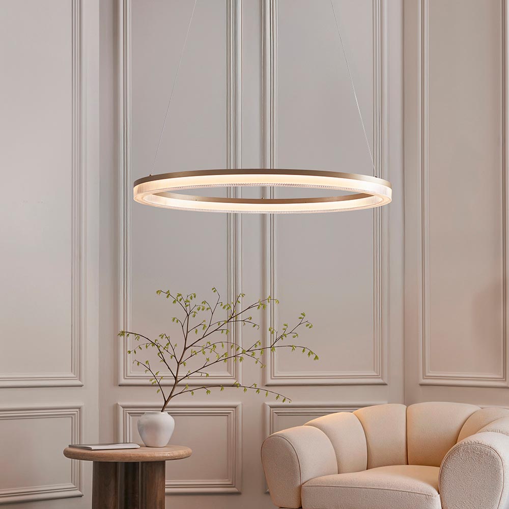 Bemidji LED Round Metal Pendant Light In Brushed Gold Plated