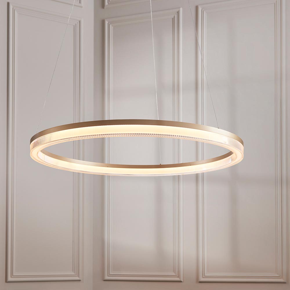 Bemidji LED Round Metal Pendant Light In Brushed Gold Plated