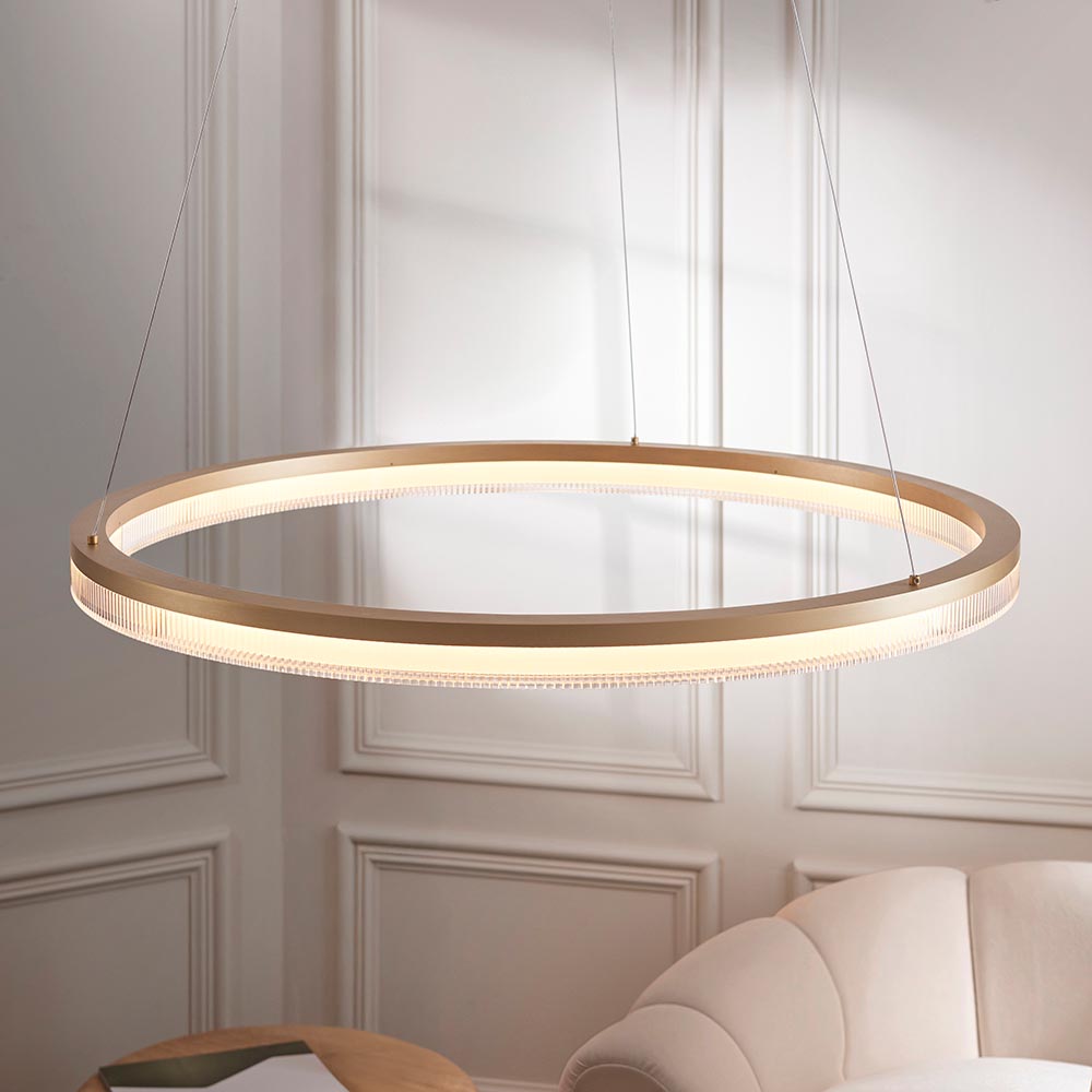 Bemidji LED Round Metal Pendant Light In Brushed Gold Plated