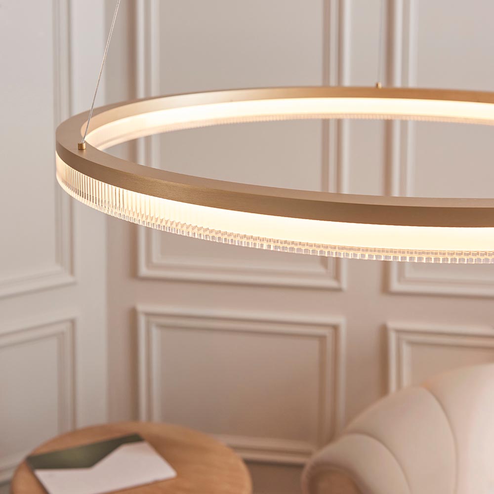 Bemidji LED Round Metal Pendant Light In Brushed Gold Plated