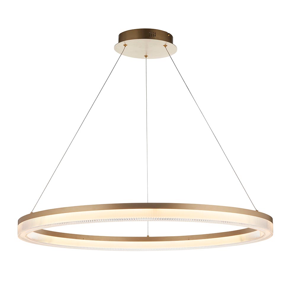 Bemidji LED Round Metal Pendant Light In Brushed Gold Plated